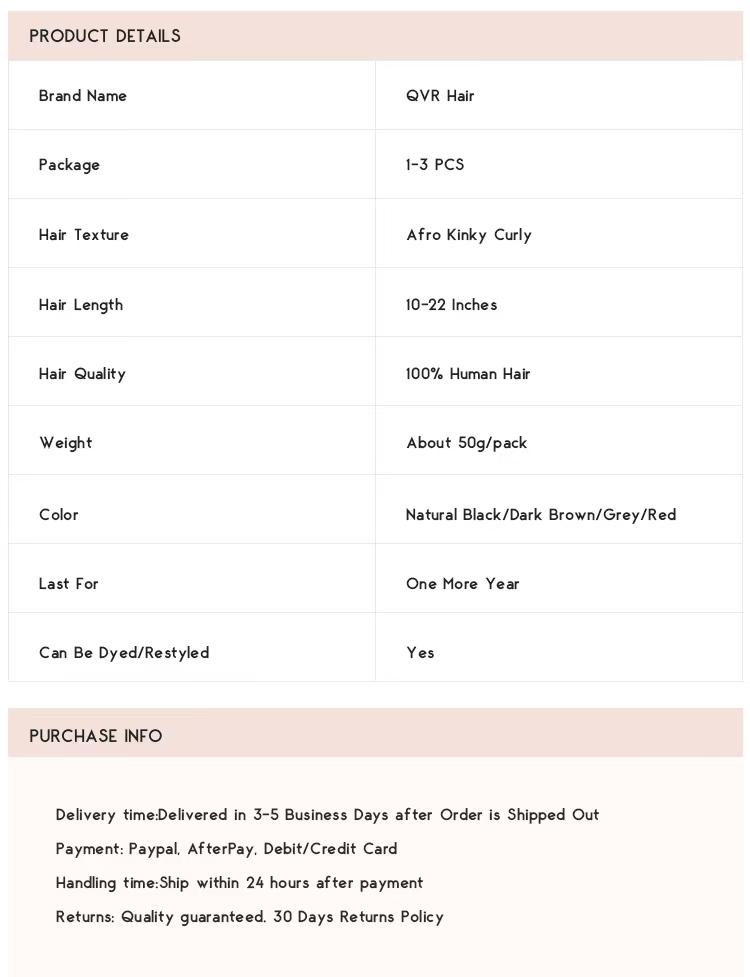 QVR Multi-Color Combo Afro Kinky Bulk Human Hair For Braiding Dreadlock