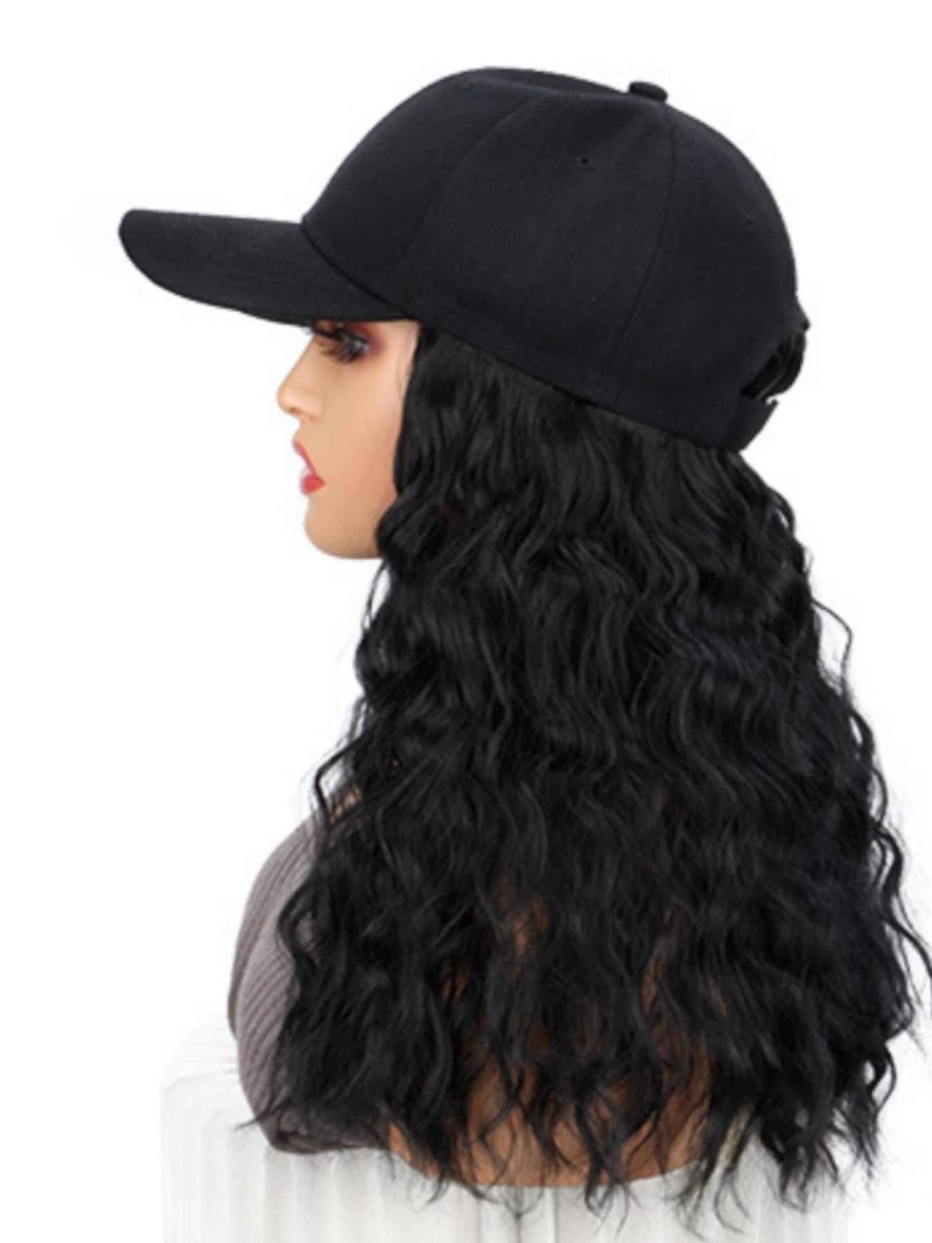 1pc Long Curly Synthetic Hair Wig with Bangs, Natural Look Baseball Cap Hair Extension, Easy to Style and Maintain, Multifunctional Design
