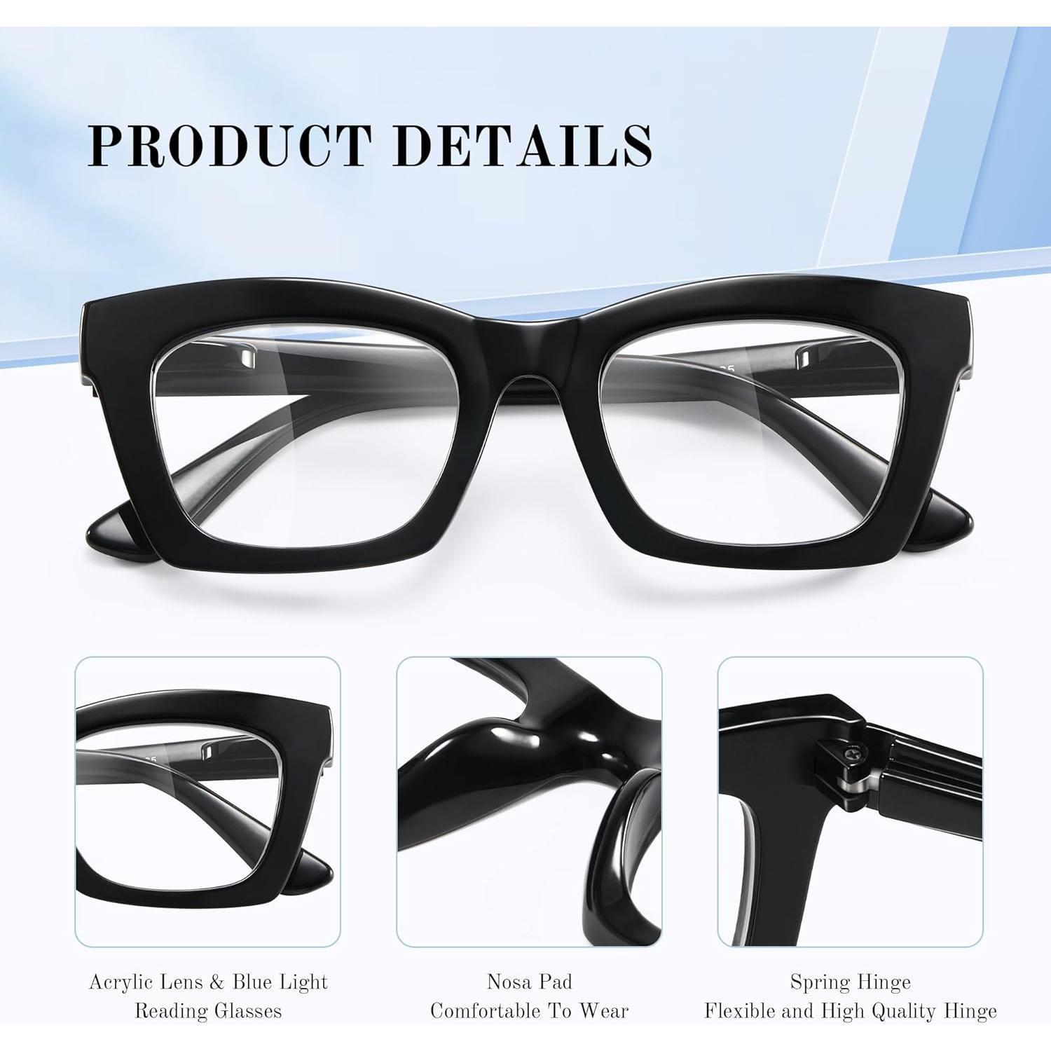 RESJOK 3 Pack Oprah Style Reading Glasses for Women Blue Light Blocking Square Fashion Readers with Spring Hinge Computer Eyeglasses