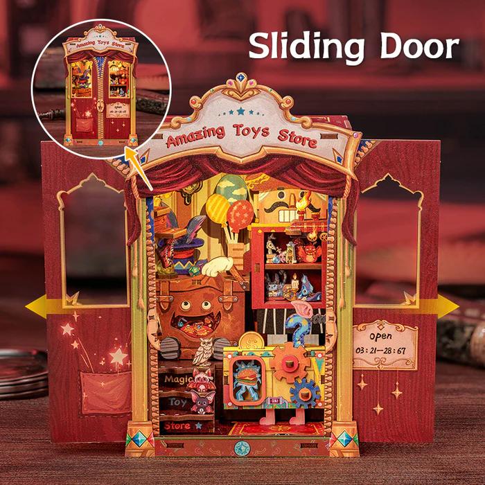 CUTEBEE DIY 3D Book Nook Kit Amazing Toys Store – Miniature Wooden Toy Shop Dollhouse, Handmade Tiny House Bookshelf Decor with LED Light | Holiday, Christmas and Black Friday Gift