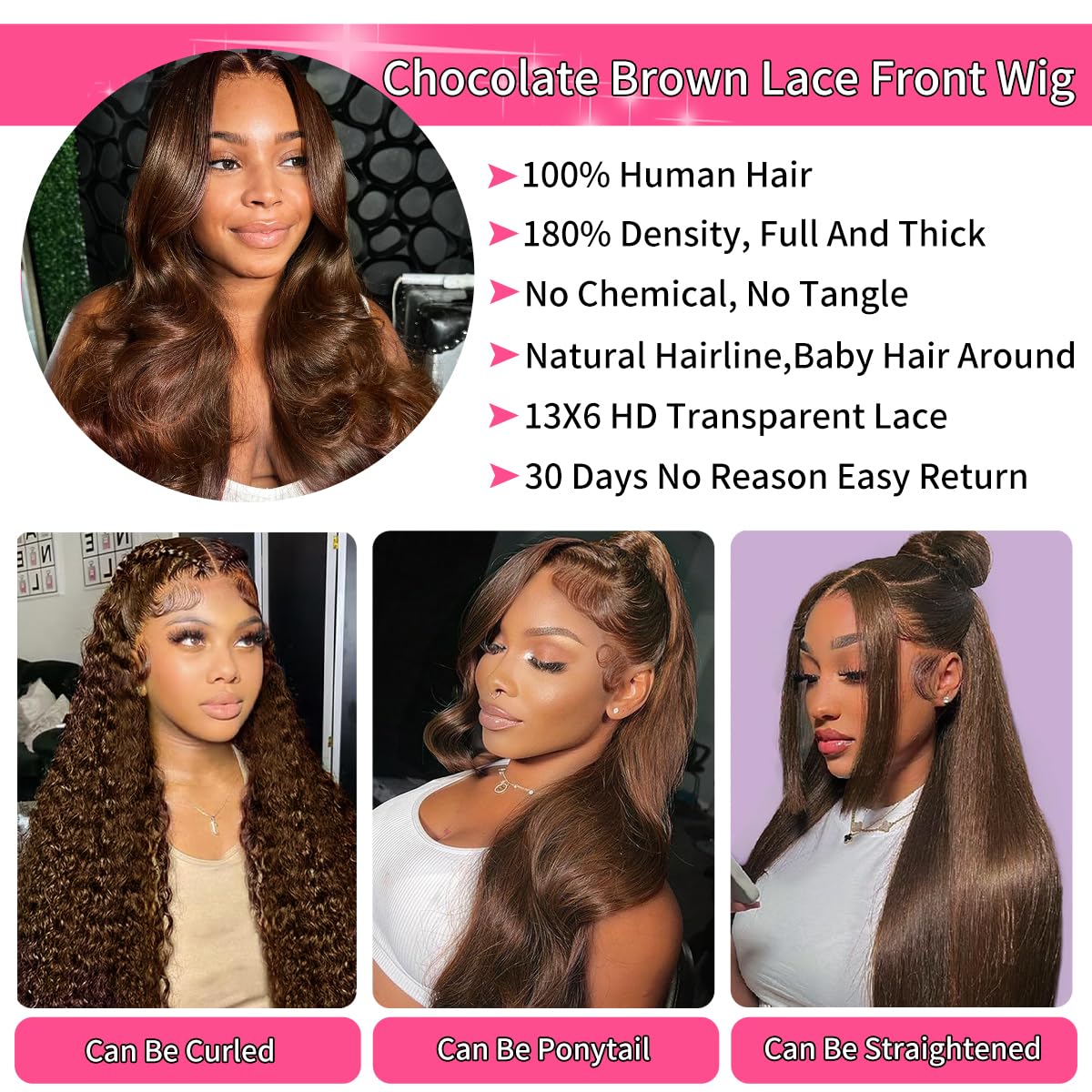 Chocolate Brown 13x6 Body Wave Lace Front Wigs Human Hair HD Transparent Pre Plucked with Baby Hair 180% Density Brazilian Virgin Hair TikTokShopBlackFriday