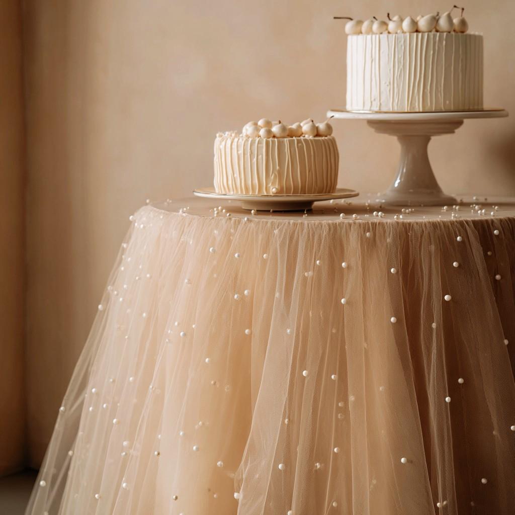A 1/2/3-piece set of champagne-colored pearl tulle table runners, Sheer, suitable for romantic wedding venues and holiday party decorations.Adorn tables, arches, chair backs, and bridal veils, perfect for Valentine's Day and spring outdoor weddings
