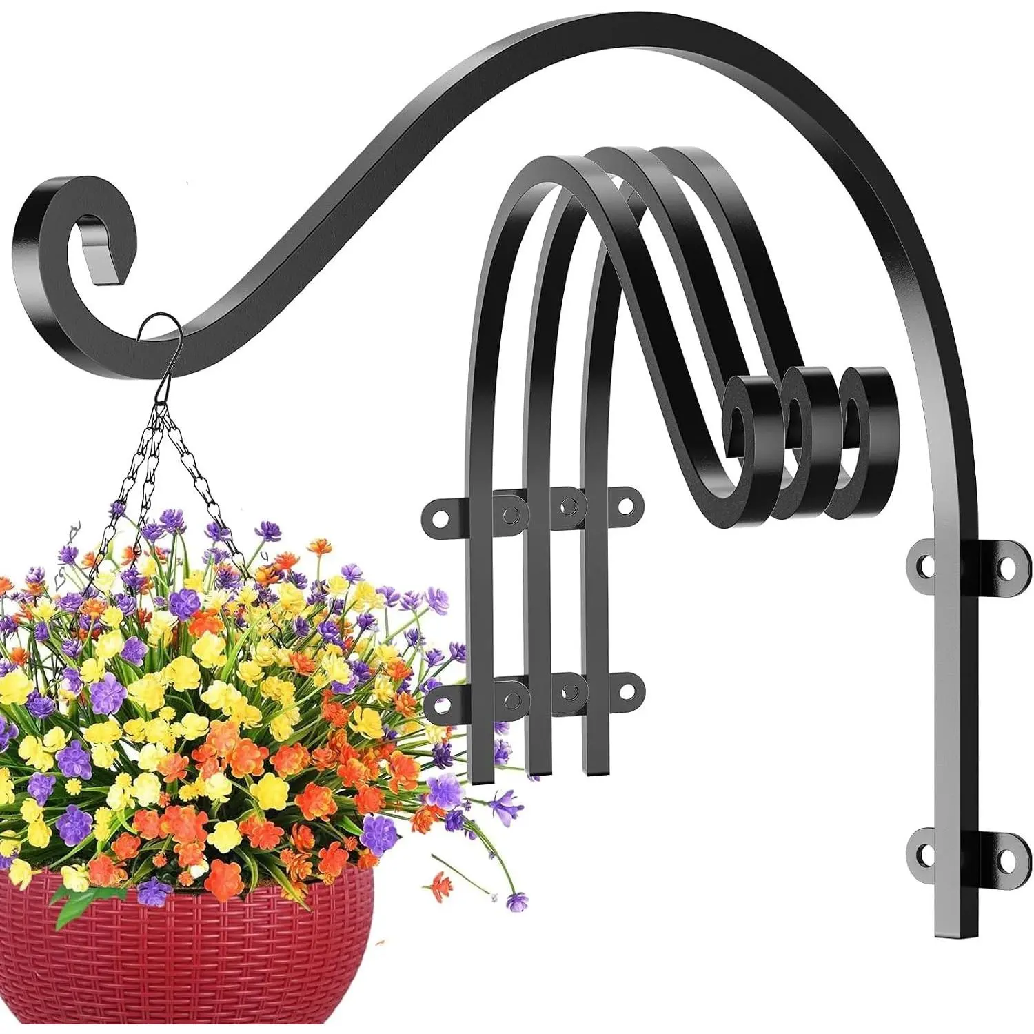 4 Pack 16Inch Heavy Duty Metal Plant Hanger Bracket, 80lbs Holding Capacity Black Hanging Plant Brackets Wall Hooks for Indoor Outdoor Plants, Flower Wind Bird Feeder