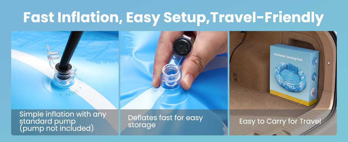 DSQUU XL-Inflatable Tanning Pool Lounger Float with Sprinkler, 72"x65" Round Pool Float Adults with Pillow XL Cup Holder Handle Blow Up Tanning Bed for Summer Sunbathing Water Lounge Party Gifts, Blue