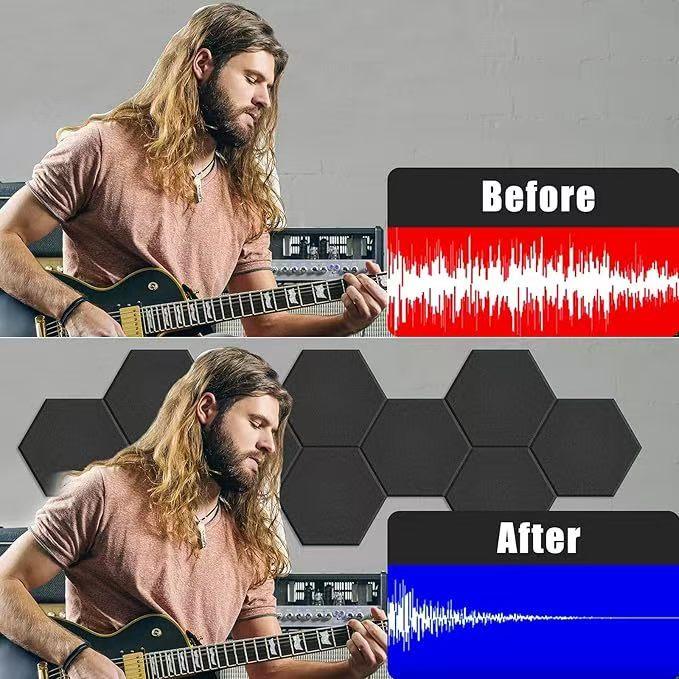 12pcs Hexagonal Self-Adhesive Sound Absorbing Panels, Indoor Noise Reduction Wall Decor, Thick Polyester Fiber, Living Room Decoration