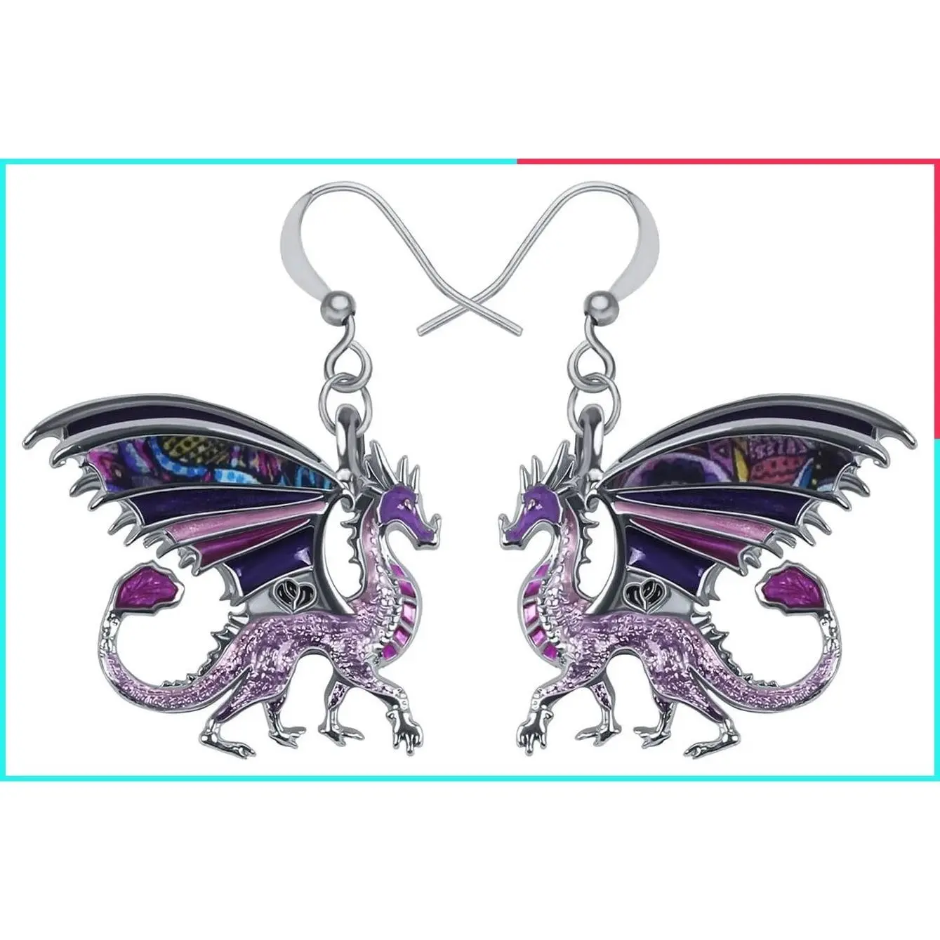 Enamel Alloy Dinosaur Fantasy Dragon Drop Dangle Earrings - Unique Animal Jewelry Gift for Women