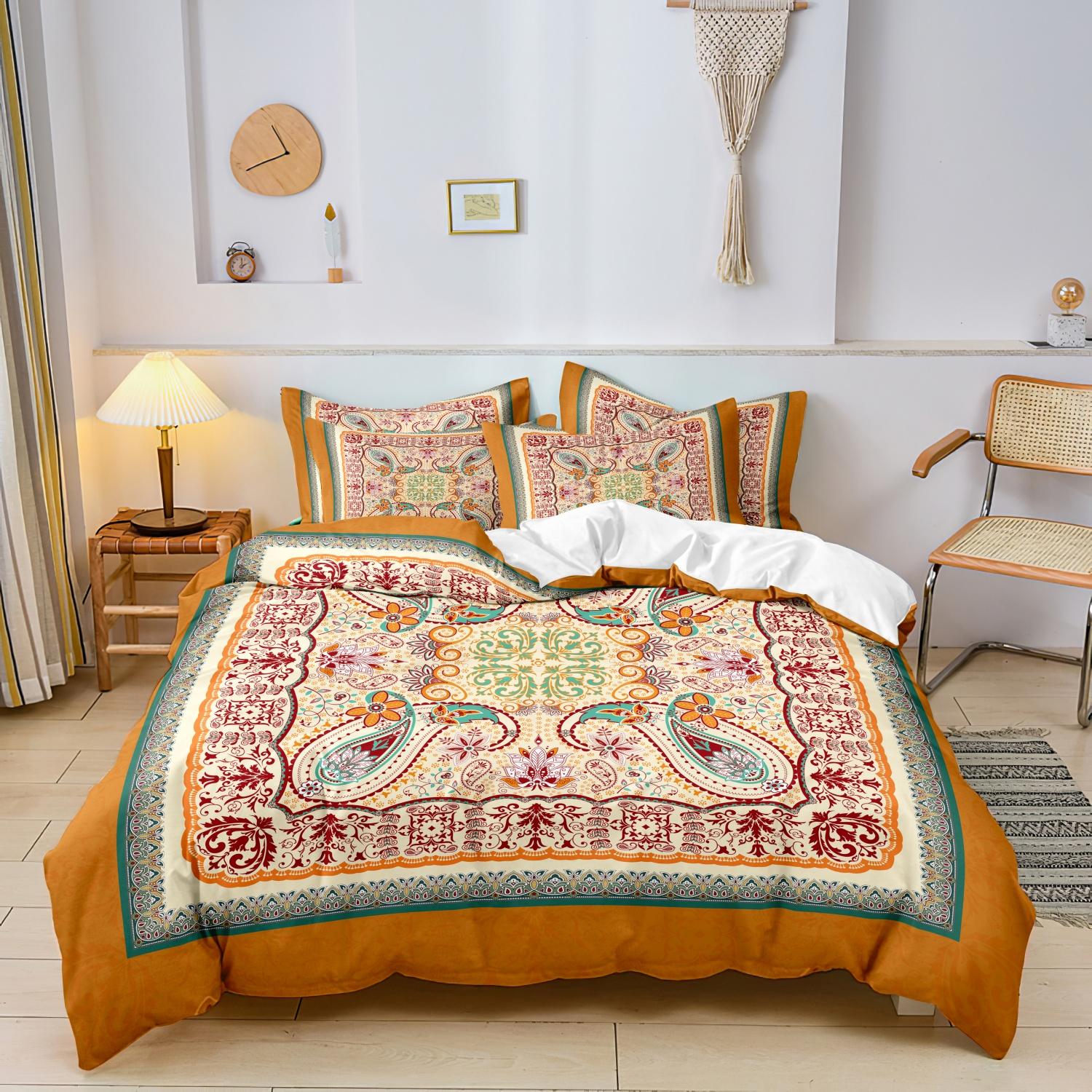 Mandala Floral Pattern Decorative Duvet Cover Set, 3-Count Set Including 1 Duvet Cover & 2 Pillowcases without Filler, Soft and Comfortable for Home Bedroom