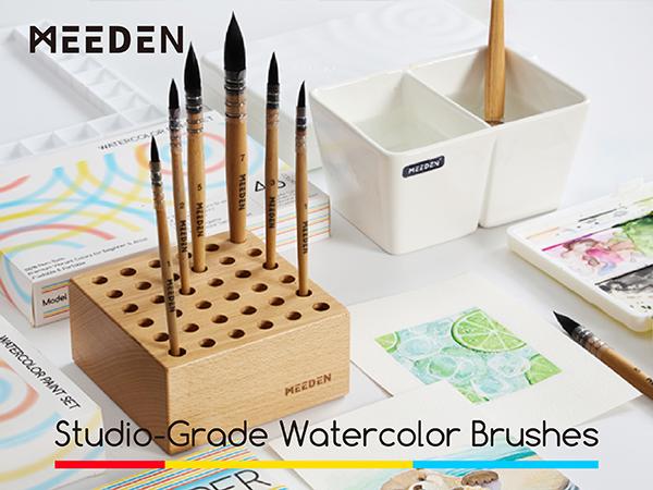 MEEDEN Watercolor Brushes Professional - 9 Pack Synthetic Squirrel Hair Artist Paint Brushes Set with Beech Wood Handle Great for Artists Hobbyists MEEDEN Watercolor Brushes Professional - 9 Pack Synthetic Squirrel Hair Artist Paint Brushes Set with Beech Wood Handle Great for Artists Hobbyists