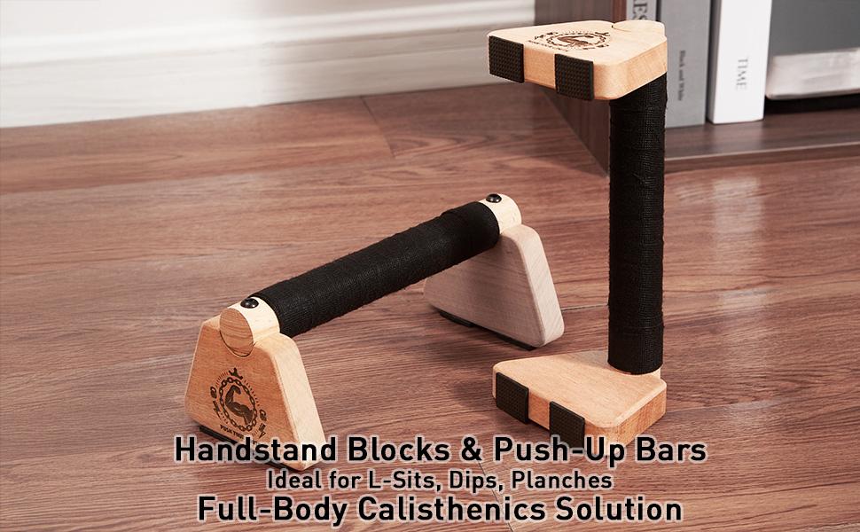 Push Up Stand, 2 PCS Wood Parallettes Bars, 9" Wooden Calisthenics Equipment, Handstand Blocks and Pushup Handles for Handle Stands Grip Strength Training, Planks Calisthenics
