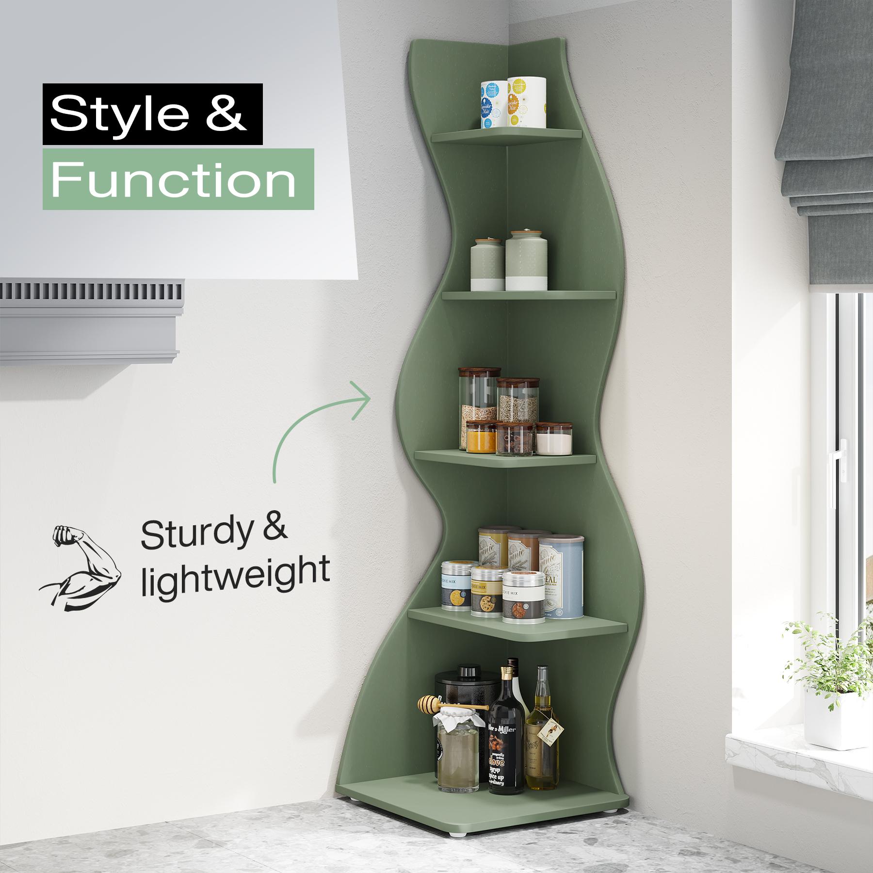 LITTLE TREE Corner Shelf, Modern 5-Tier Wall Corner Bookshelf, Stylish Corner Small Bookcase Storage Rack Plant Stand with Unique Shape for Living Room, Home Office