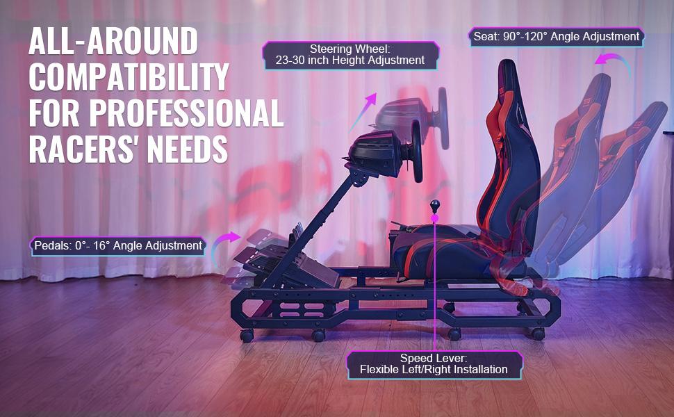 VEVOR Racing Wheel Stand with Wheels For Logitech G923/G920/G29, Heavy Duty Steel Driving Simulator Cockpit-Thrustmaster T248P, Steering Wheel Bracket Foot Pedal Adjustable, Max Load 330 LBS