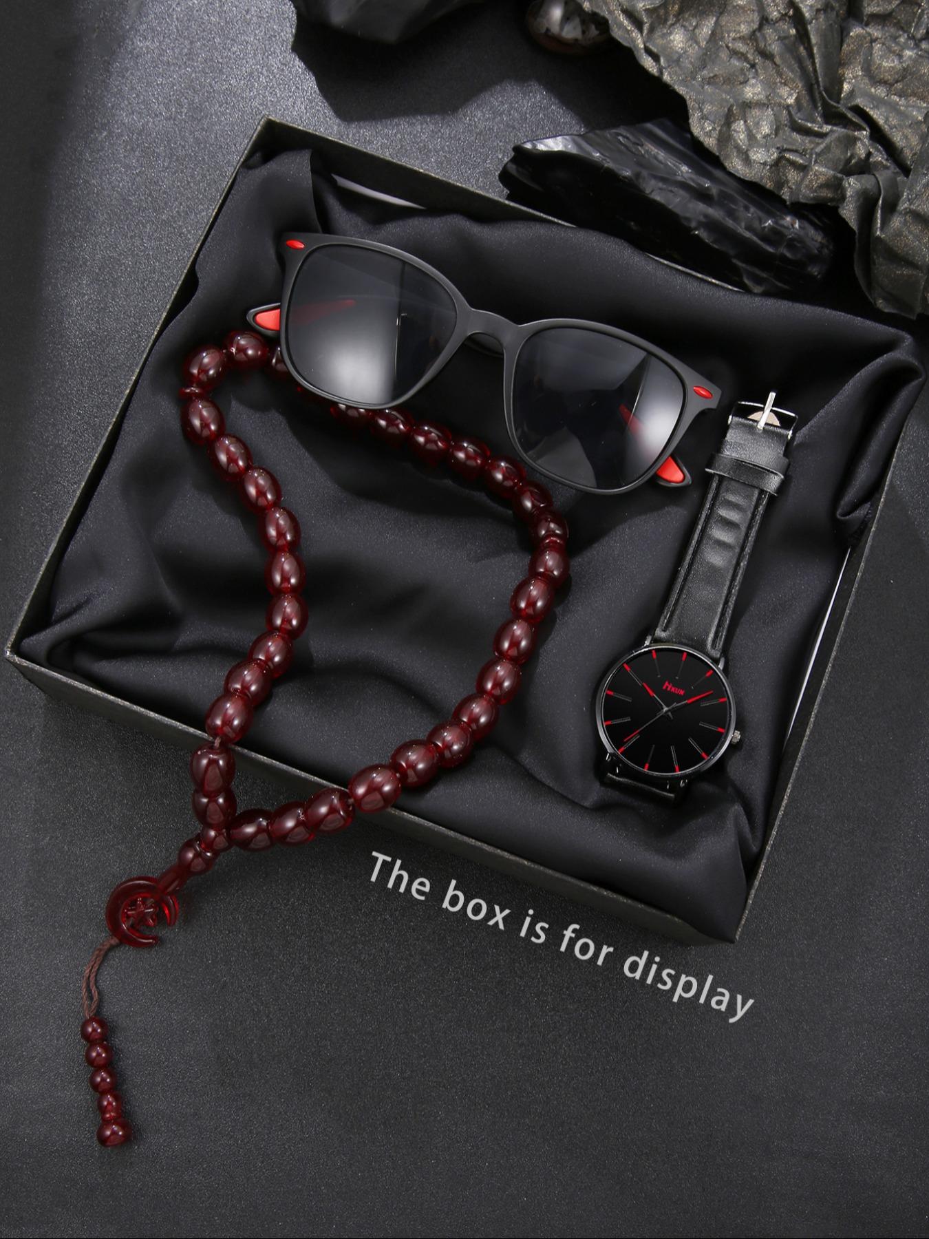 Men's Business Fashion Set, Includes Sunglasses, Watch, Prayer Beads, Ideal for Ramadan, Thanksgiving, Father's Day Gifts