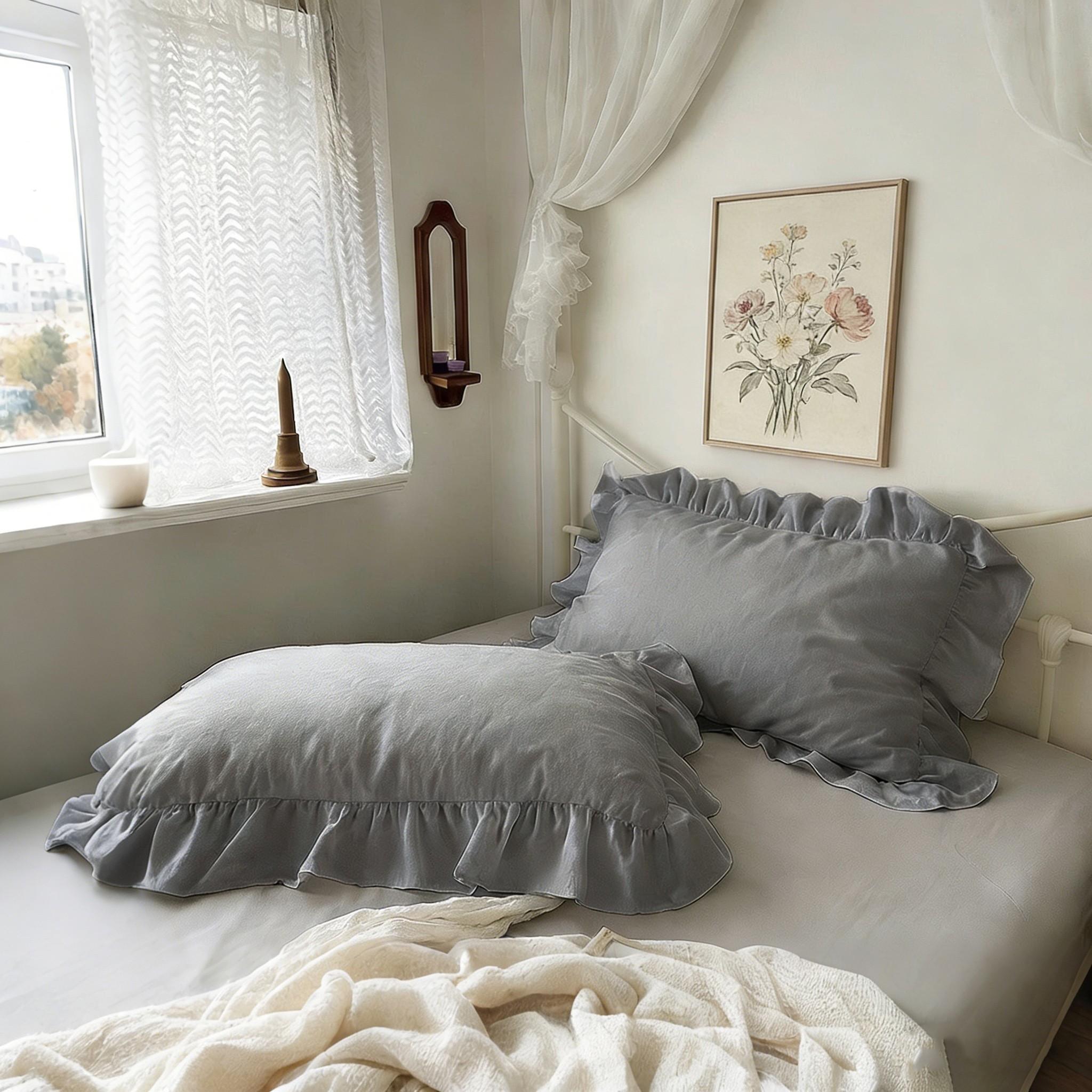 2Pcs 3D Jacquard Frill Pillowcase, French Vintage Romantic Style, High-count Soft Breathable Bedding, for Girls Bedroom, Homestay, Pillowcase Only, Without Insert