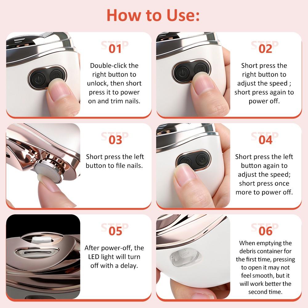 2 in 1 Electric Nail Clipper Polisher with Light Automatic Nail Cutter Clipper & Polishing Grinder Fingernail Toenail Trimmer 2-Speed Rechargeable