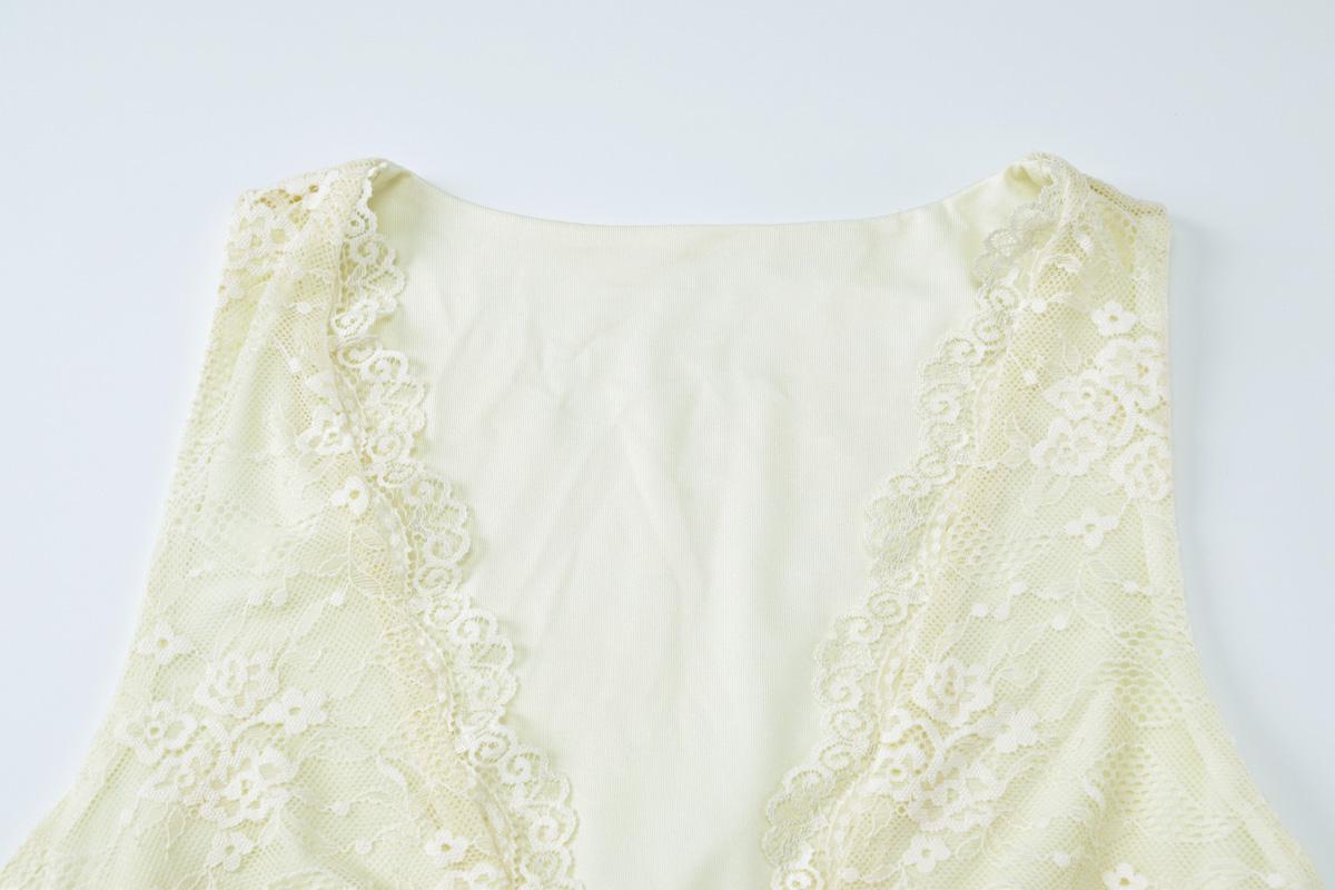 Lace Splicing Split Sleeveless Bodycon Tank Dress V Neck Solid Color Party Club Holiday Package Hip Mini Short Dresses For Women Womenswear