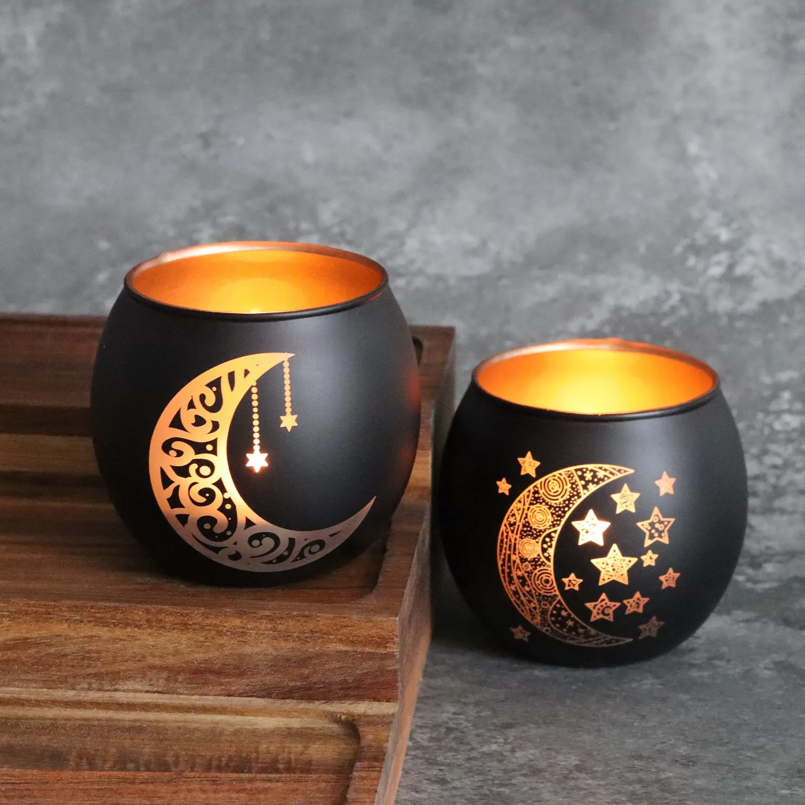 2 Moon Star Glass Candlesticks, Bohemian Style Home Decor, Tea Light Holders, Bedroom Desk Accessories, Gift Idea
