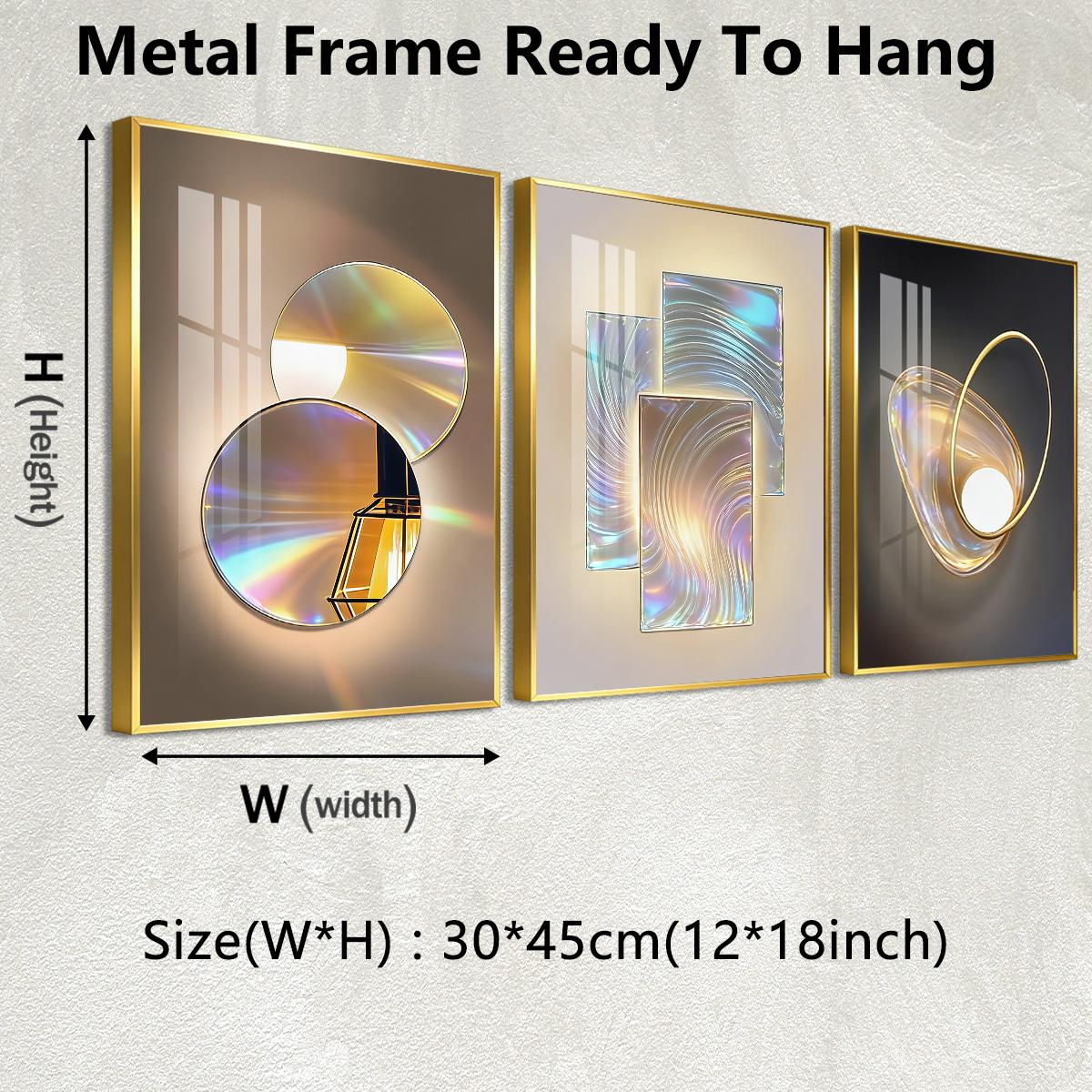 3 Counts Aluminum Alloy Framed Painting, Gradient Iridescent Abstract Light Art Pictures, Home Decoration For Living Room, Bedroom, Office, Restaurant, Hallway Wall Decor, Odorless Print Artwork, Luxury Perfect Gift For Friends And Family