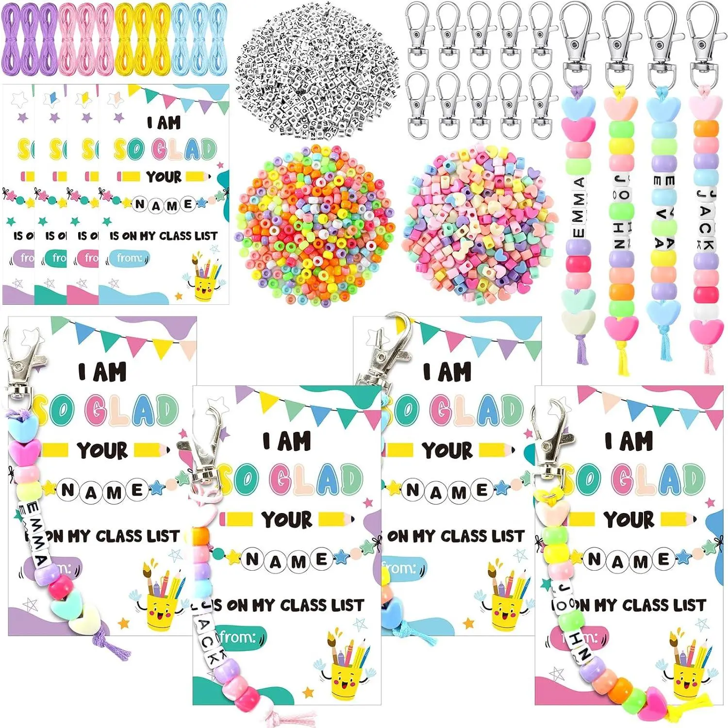 1446 count 36 Set  to School DIY Bead  Making Kit Key Chain Crafts Alphabet Bead  Key Ring Welcome  of School  Swaps Graduation Party Favors(Modern Pastel)