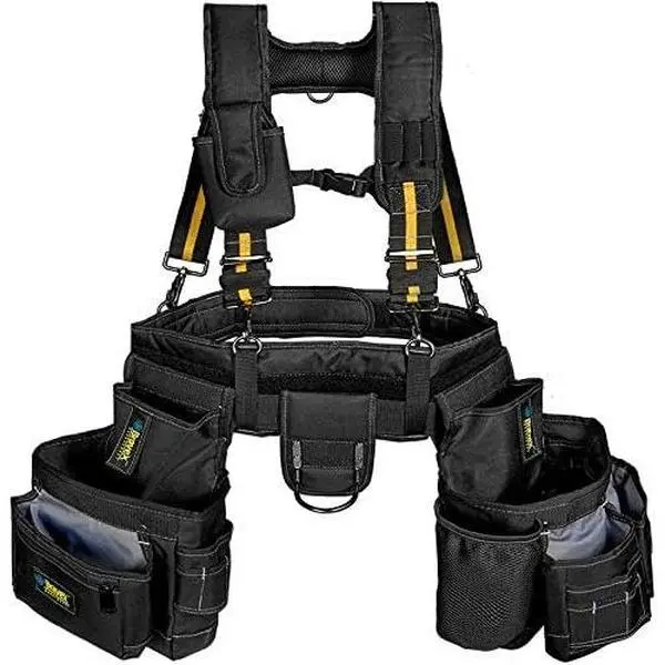 Pro Ultra Tool Belt Combo with Suspenders & Heavy Duty Tool Vest, 20-Pocket 1200D Ballistic Nylon Tool Apron Pouch, Anti-Wear Tool Belts for Framers Carpenters Electricians Roofing Workers for Men
