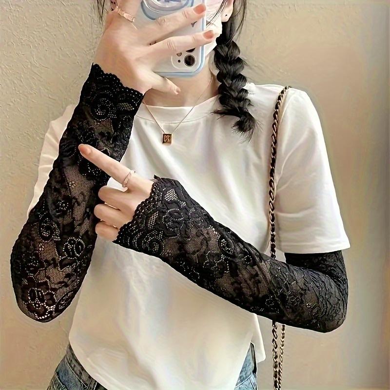 Women's Fashion Lace Sleeves 3 Pairs, Summer Elastic Breathable Lightweight Sleeves with Floral Embroidery, Suitable for Various Outfits, Outdoor Activities and Sun Protection, Transparent Sleeves