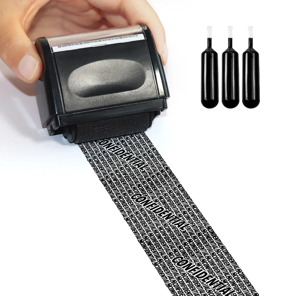 Identity Protection Privacy Roller Stamp - ABS Plastic Self-Inking Data Blocking Tool with Extra Ink Refill, Repeating Pattern Address Shield for Home/Office (Luggage & Bags, Men's Wallets Compatible), Rolling