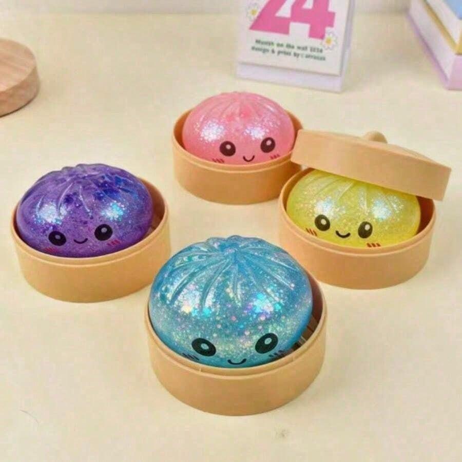 8.5cm Dumpling Squishies Stress Relief Balls, Dumplings Stress Balls, Handmade Squeeze Fidget Toys With Steamer Storage Case, Soft TPR Slow Rebound Big Bun Squishy, Realistic Food Shaped Sensory Squeeze Toy, Anxiety Relief & Focus Decompression Prop,