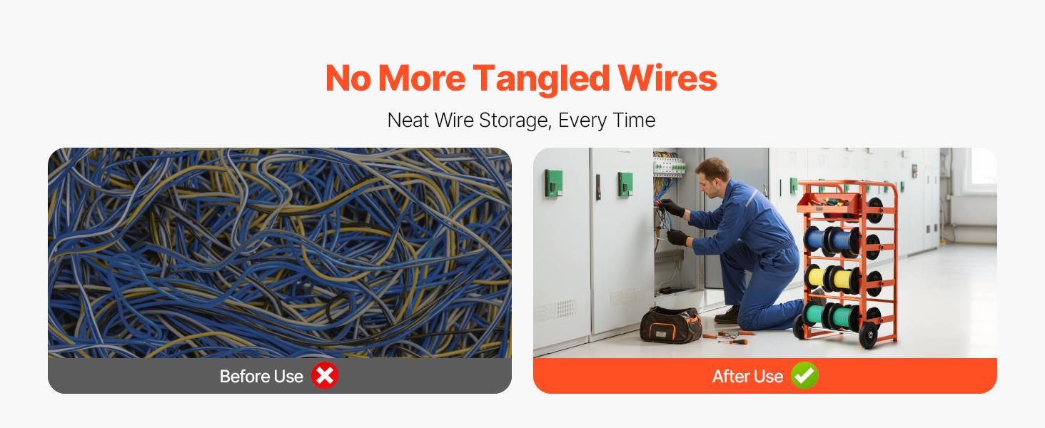 VEVOR Wire Spool Rack, 11 Rods, Multi-Spool Wire Rack Dispenser, Cable Caddy with Wheels, Cable Holder with Storage Tray for Wiring Storage, for Electrical, Industrial Retail Use, Working Efficiency