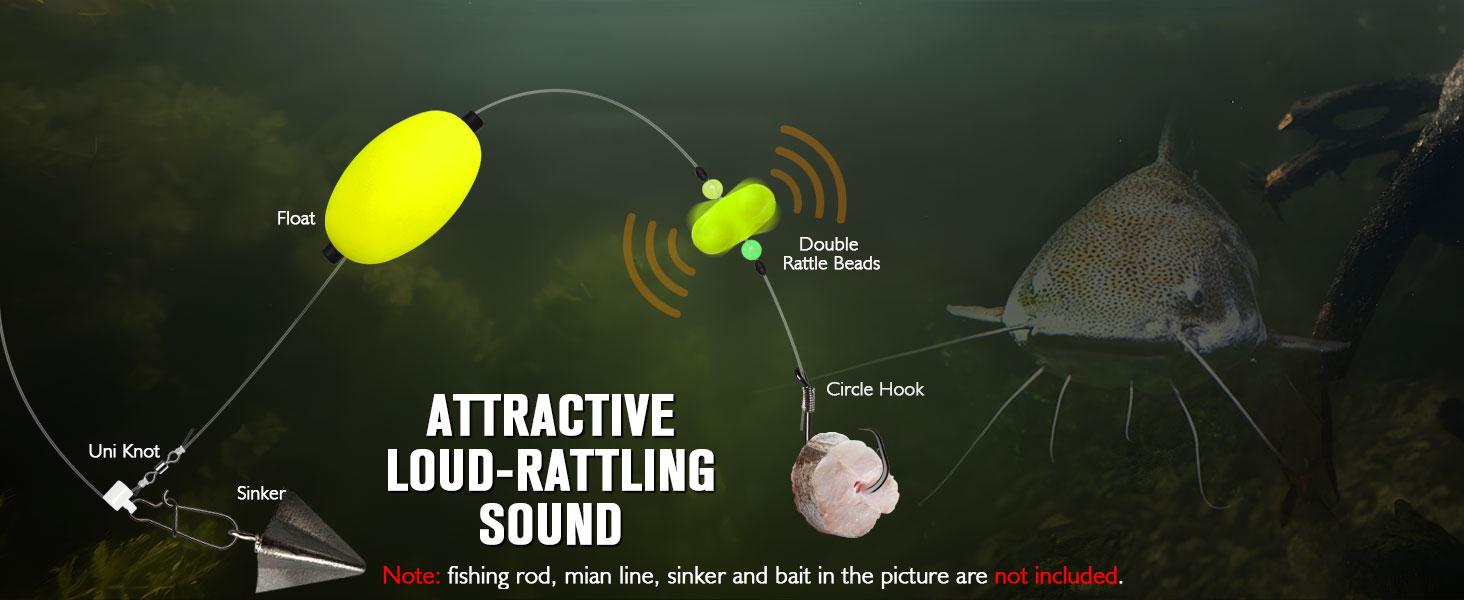 Catfish Rigs Santee Rig Catfish Float Rigs Circle Hooks 6/0 Catfishing Tackle 6pcs, Catfish Fishing Tackle Making Kit Equipment Accessories with Float, Hook, Swivel and Fishing Bell fishhooks rattle beads