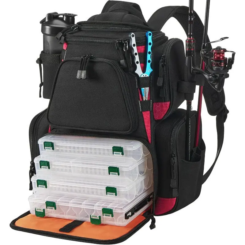 Fishing Tackle Backpack With Rod Holders, Large Tackle Bag & Fishing Tackle Backpack for Fishing, Camping, Hiking,Camouflage