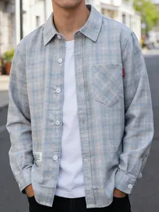 Men's Loose Stylish Plaid Checked Shirt, Casual Button Collared Long Sleeve, Spring & Fall Layered Look, Durable Fitted Top, Comfortable Wear, Casual Fashion Top
