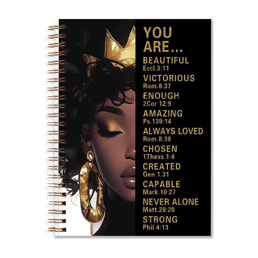 1pc Black with Gilded Text YOU ARE BEAUTIFUL Notebook Perfect Gifts for Friends Writing Notebook Diary NoteBook Office Stationery School Supplies Birthday Christmas Gift 5.5x8.3in with 50 Pages