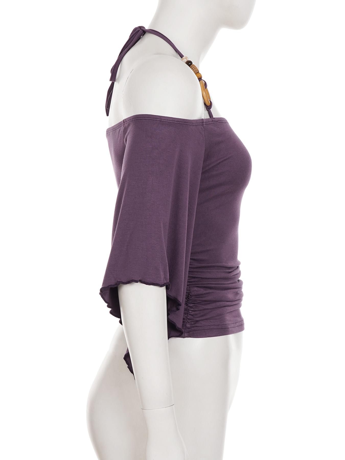 Women's Y2K Style Halter Top with Ring Decoration, Flowy Bell Sleeve, Casual Elegant Classy Retro Slim-Fitting T-Shirt for Dates and Parties