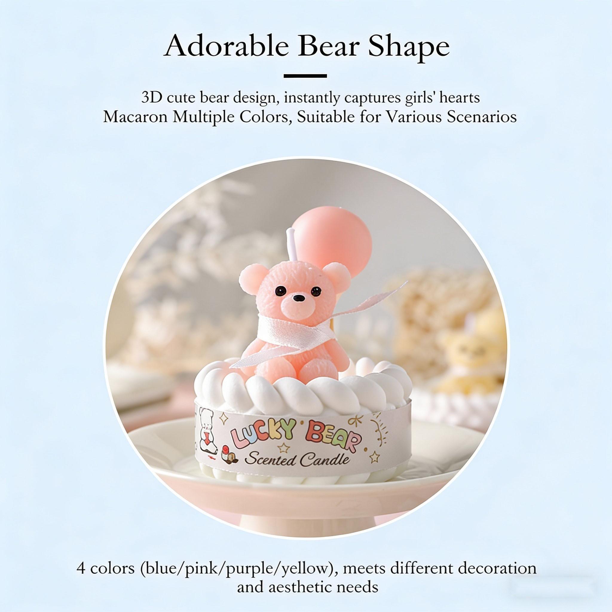 Cute Bear Scented Candle, Macaron Colors, Long-Lasting Gentle Fragrance, Cake Shape Decor, Perfect for Birthday Gifts, Party Decor, Home Aromatherapy