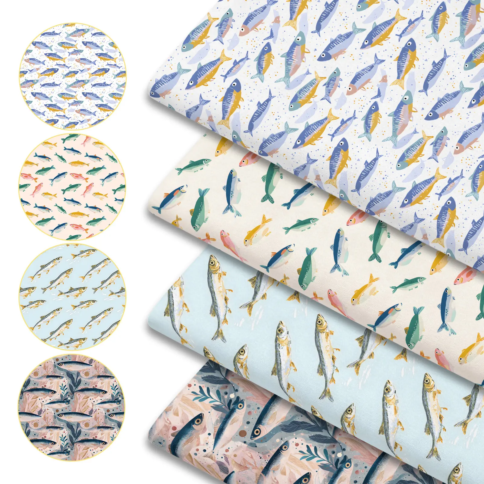 1pc Artistic Fish Watercolor Printed Fabric 50cm*150cm/19.69in*59.06in, Suitable for Patchwork Quilting, Bedding, Tablecloths, Bags, Masks, Hats, Headbands, Pillowcases, and Other DIY Fabrics