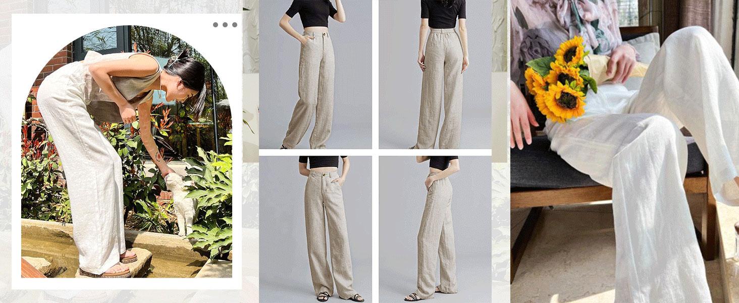 Naeduo Women's Cotton Linen Pants | Summer 2026 Trendy High Waisted Wide Leg Trousers SpringStatements Casual Button Front Comfy Breathable Fit | Y2K Aesthetic & Eco-Friendly Loungewear SpringStatements
