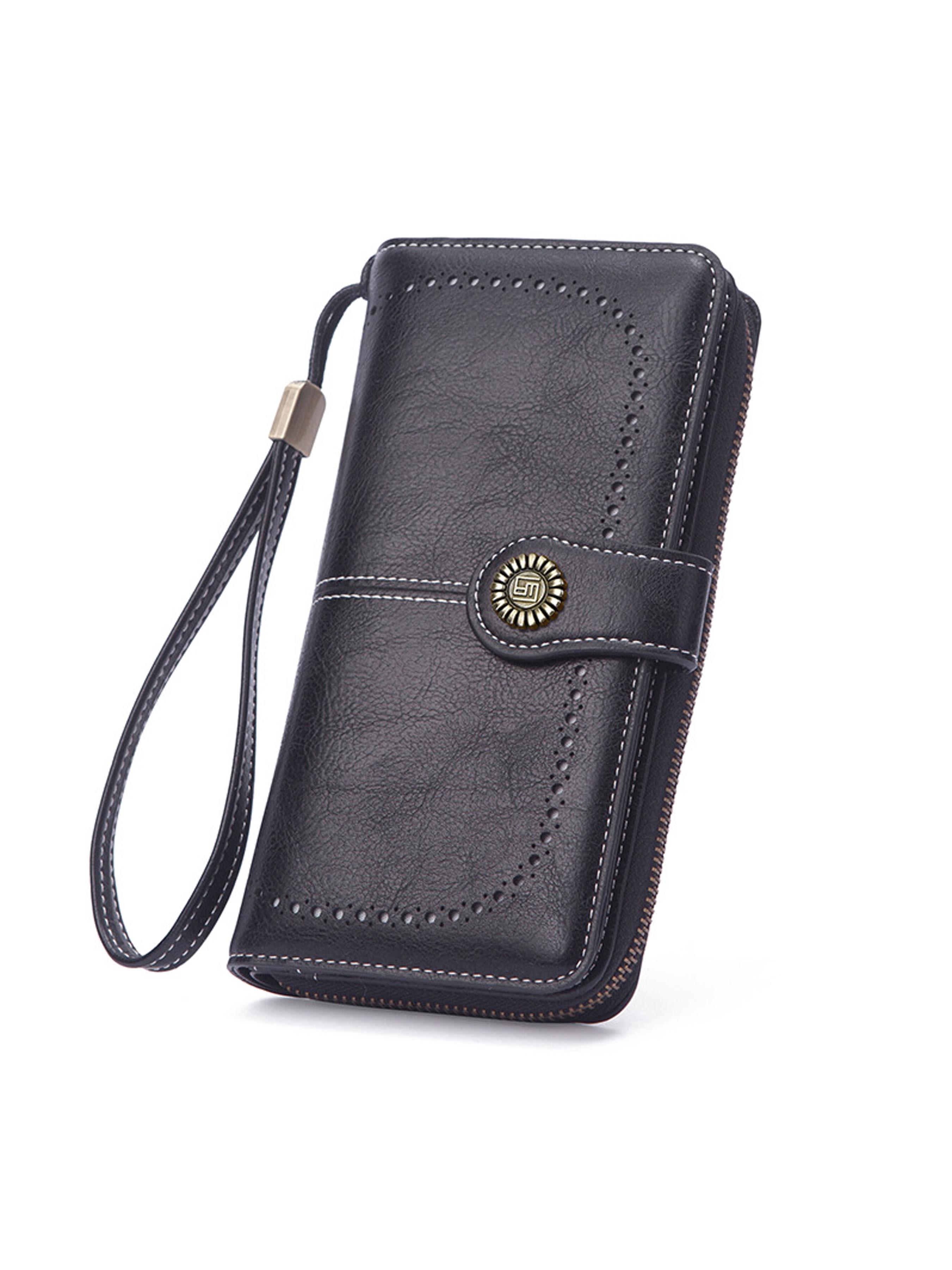 Women's Elegant Solid Color Long Wallet with Wrist Strap, Stylish Wallet, Multi-Functional Rfid Protection Zipper Wallet, Large Capacity Daily Use Handbag