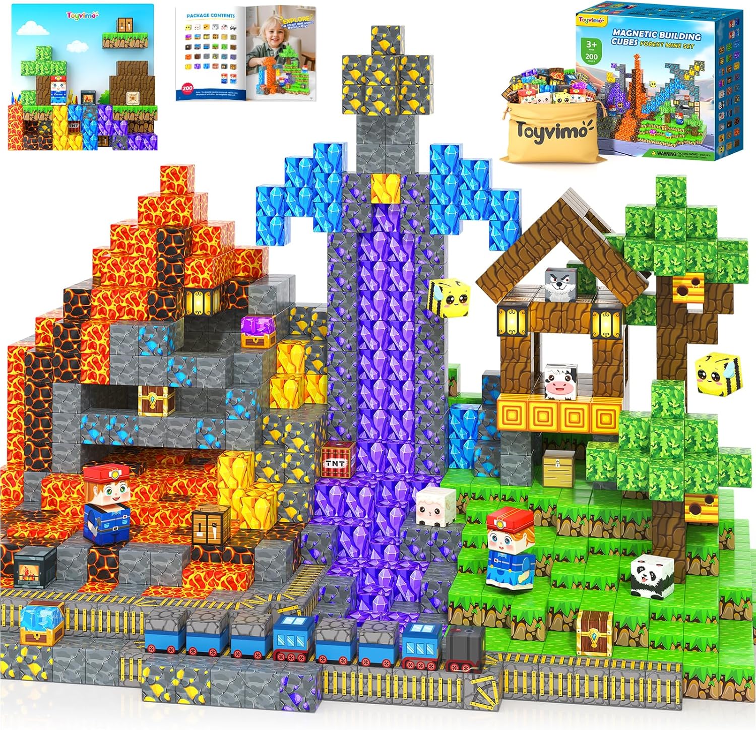 200PCS Magnetic Blocks with Storage Bag STEM Sensory Building Toys Magnetic Tiles with Magnet Board Birthday