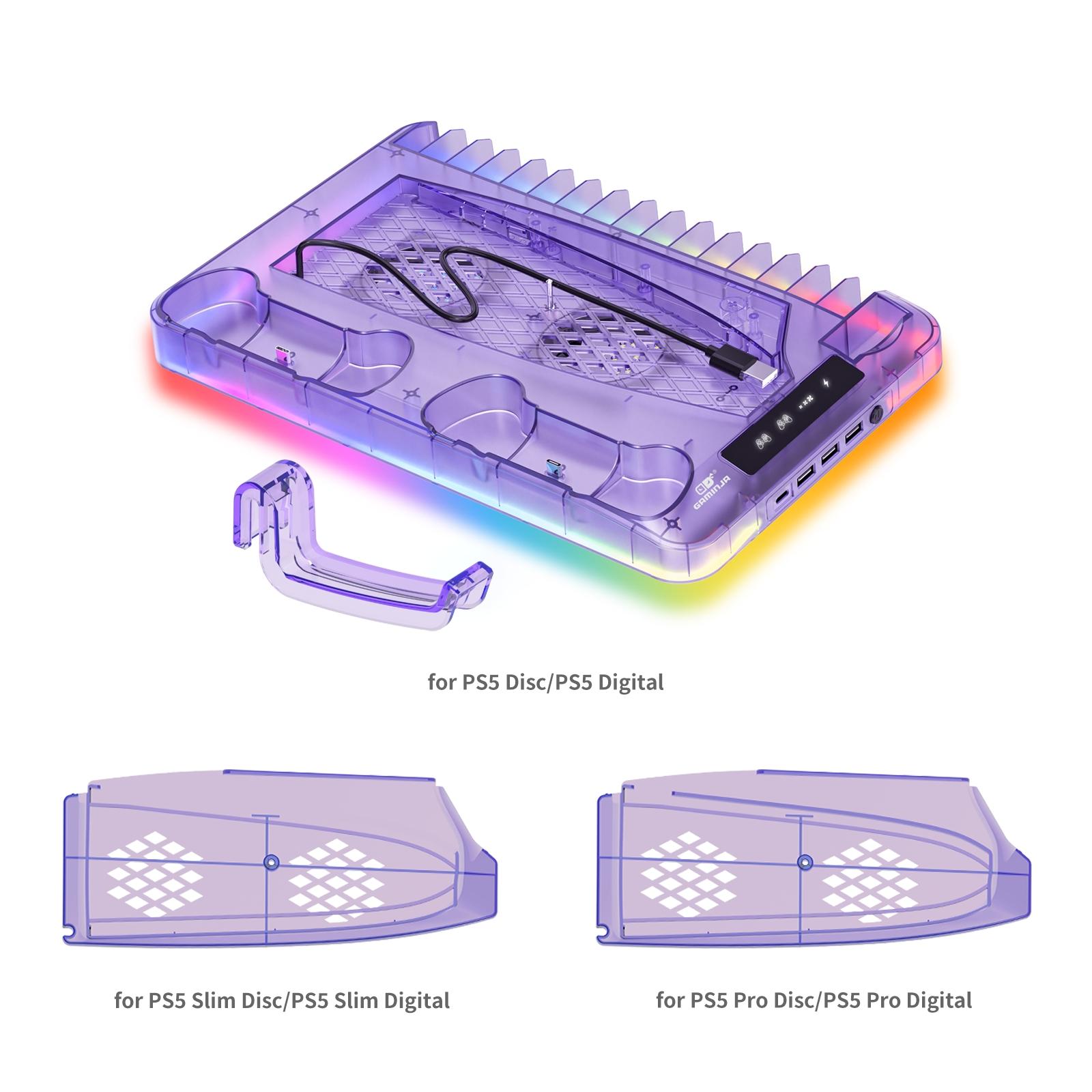 Gaming Console Charging Base, Dual Charging Stand with Earphone Hook, Vertical Cooling Support, Console Accessories for PS5 Controller, Charging Dock Accessories