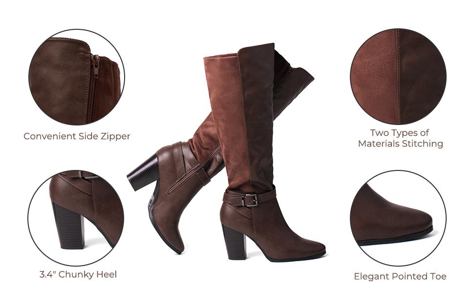 Women's Heeled Knee High Boots Zip Up High Chunky Heeled Boots Women's Heeled Knee High Boots Zip Up High Chunky Heeled Boots