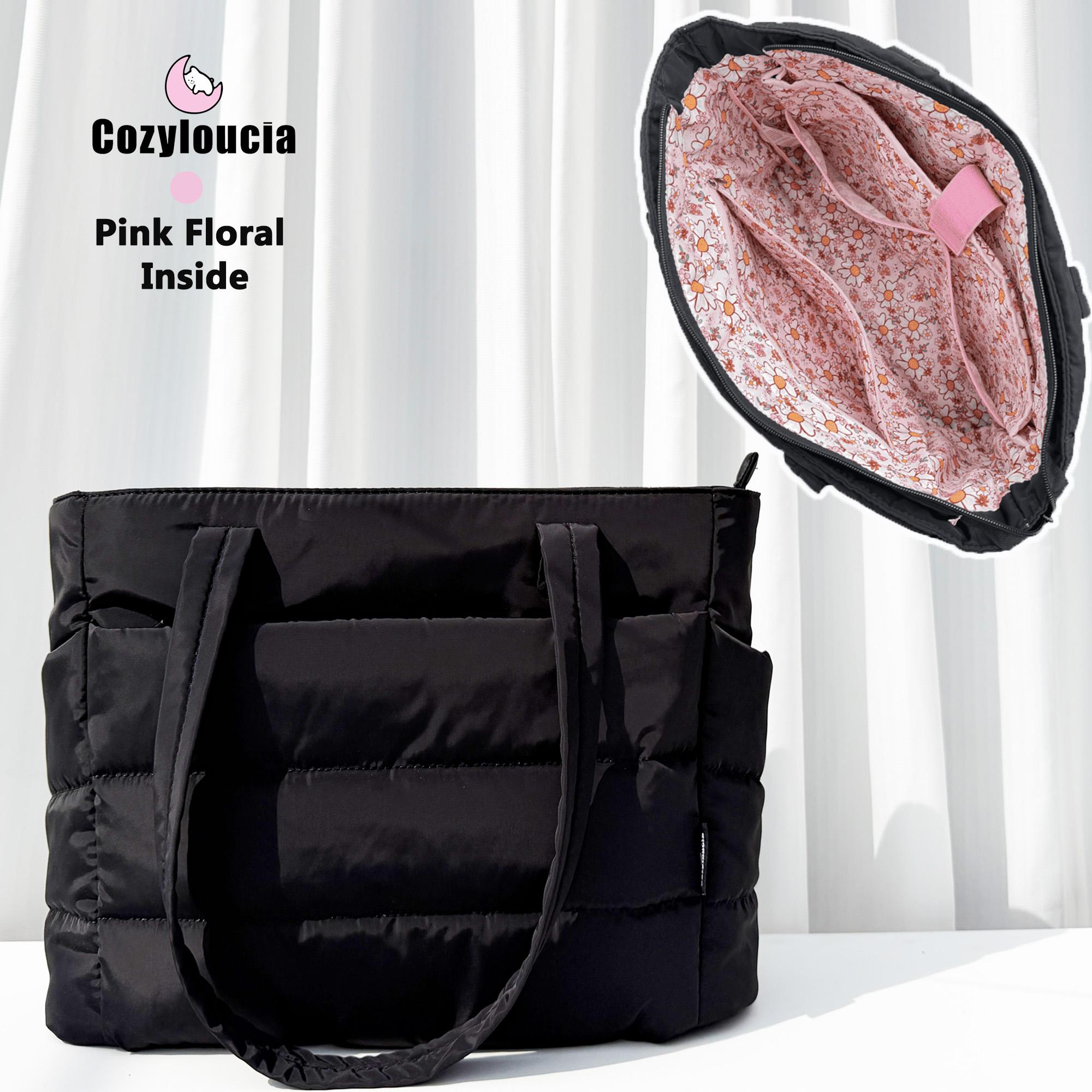 CozyLoucia Cute Puffer Tote Bag for Women Pink Flower Print Interior Laptop Shoulder Handbag, Lightweight Best Tote Bag for Work with Multiple Compartments for Travel , Work and School, Quilted Puffer Bag, Gifts For Women DealsforYouDays CozyLoucia Cute Puffer Tote Bag for Women Pink Flower Print Interior Laptop Shoulder Handbag, Lightweight Best Tote Bag for Work with Multiple Compartments for Travel , Work and School, Quilted Puffer Bag, Gifts For Women DealsforYouDays
