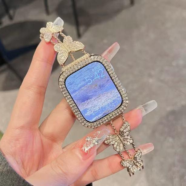Fashion Butterfly Bling Band for Apple Watch 38mm 40mm 41mm 42mm – Iced Out Rhinestone Metal Strap, Sparkly Feminine Replacement Wristband, Lovely Holiday Gift Choice for Series 10/11 [Watch NOT Included]