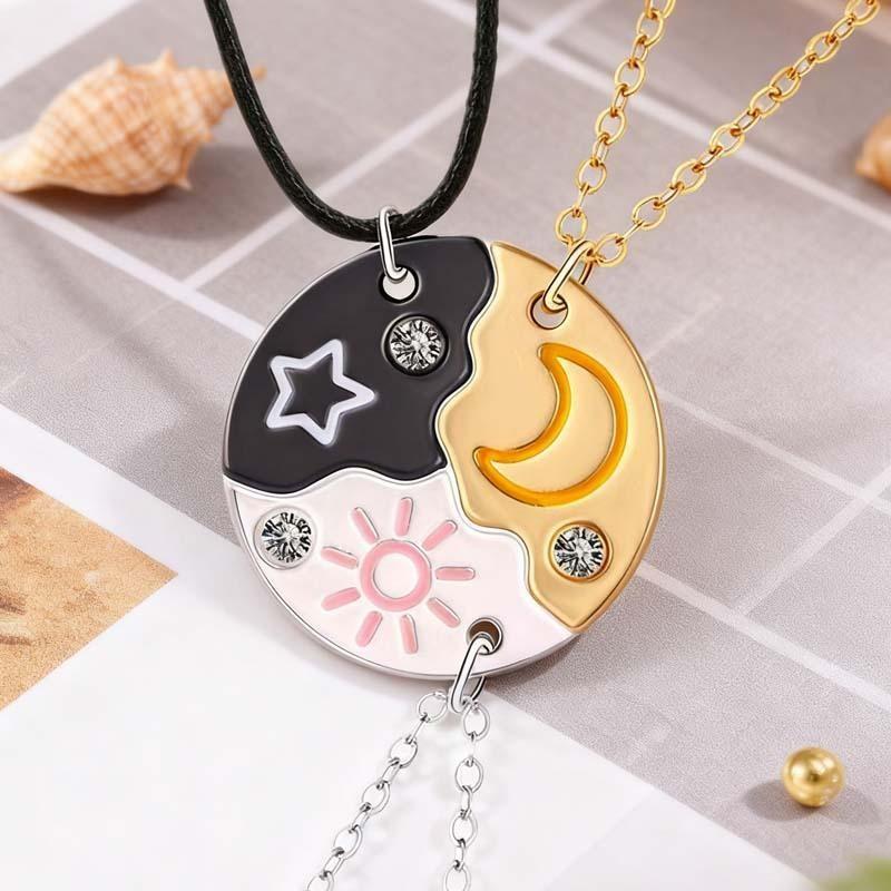 Star Moon Sun Magnetic Necklace Set, Alloy Material, Three-Piece Designf, Best Friends & Girlfriends Friendship Jewelry, Model 202604
