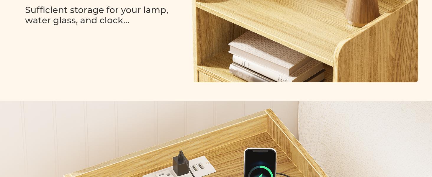 SUPERJARE Nightstands Set of 2, Night Stands with Charging Station & PE Rattan Decor Drawer, Bed Side Tables with Solid Wood Feet, End Table, for Bedroom, Living Room SUPERJARE Nightstands Set of 2, Night Stands with Charging Station & PE Rattan Decor Drawer, Bed Side Tables with Solid Wood Feet, End Table, for Bedroom, Living Room