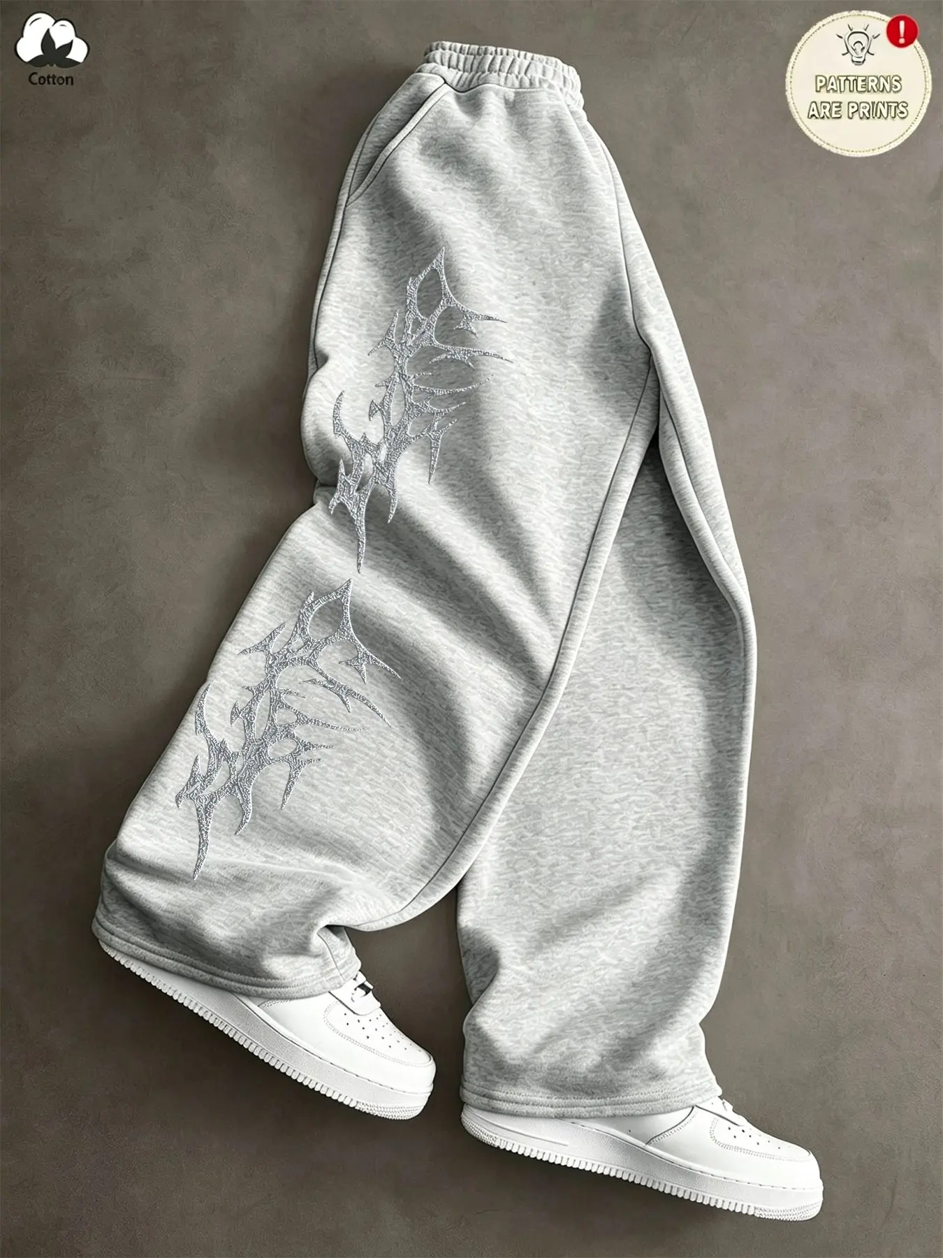 Unisex Multi-Color Double Gothic Thorn Font Print Wide Leg Sweatpants Elastic Waist Dark Streetwear Casual Baggy Pants