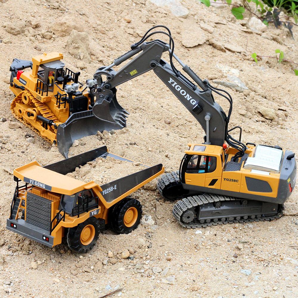 Alloy 2.4G 11/9 CH Remote Control Excavator RC Model Car Toys Dump Truck Bulldozer Engineering Vehicle With Led Lights Music,Christmas Birthday Gifts Engineering Car Children Electric Toy