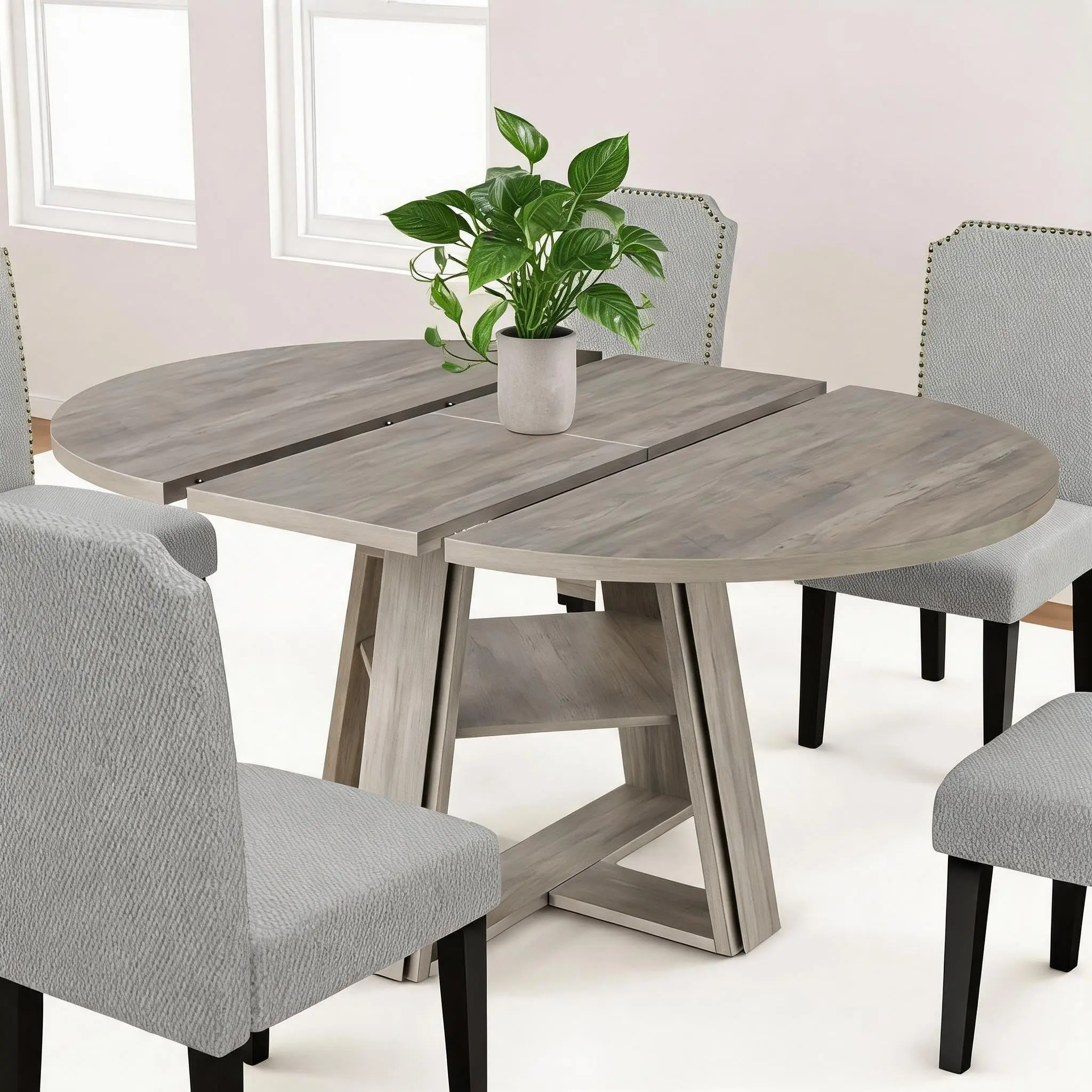43.3-59.06 Inch Extendable Dining Table with Wooden Pedestal Base