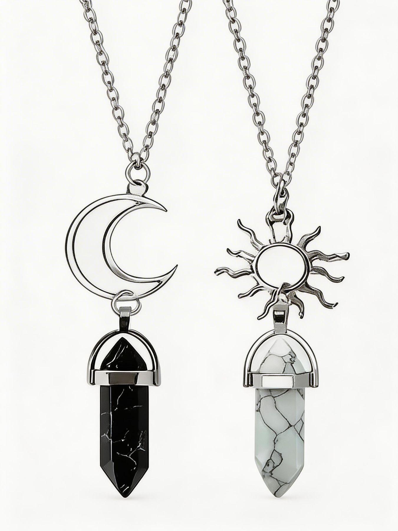 Couple Trendy Sun Moon Necklace Set, Turquoise & Matte, Boho Style, Perfect Anniversary Gift, All Seasons Jewelry