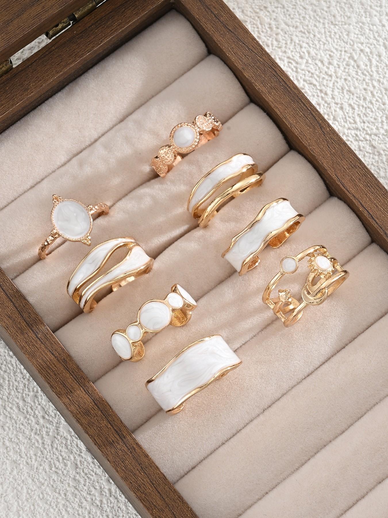 8-Piece Boho Floral Ring Set, Sun Moon Star Design, Zinc Alloy Material, Perfect for Daily Wear, Travel, Parties, Gift Idea