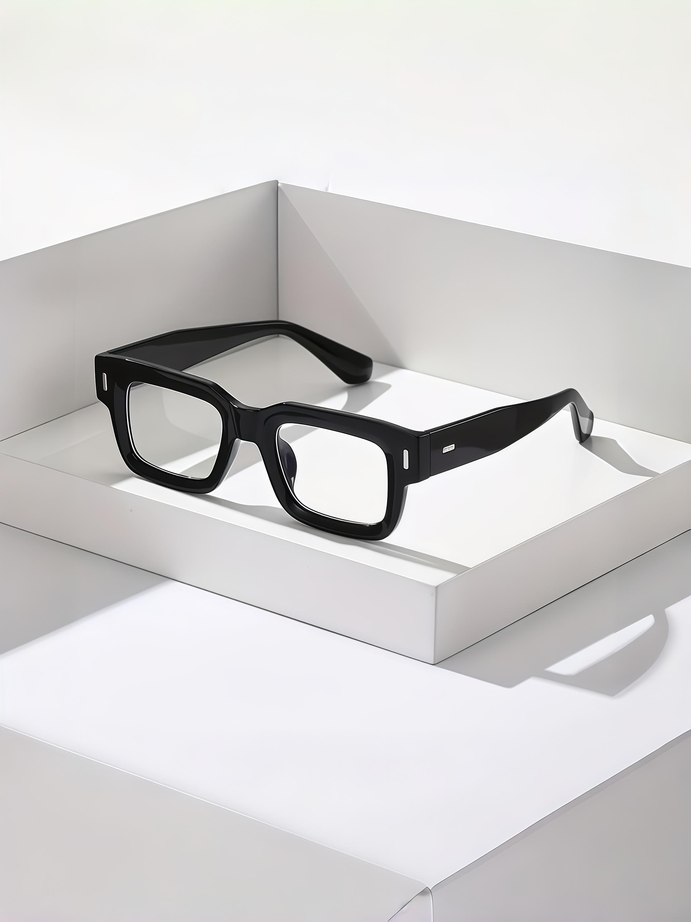 Retro European and American Square Sunglasses, Glossy Black Frame Clear Lenses, Trendy Fashion Shades, Versatile Streetwear Eyewear for Commuting, Dating, Travel, Vacation, Beach Photos, Daily Styling, Back-to-School and Christmas Gifts