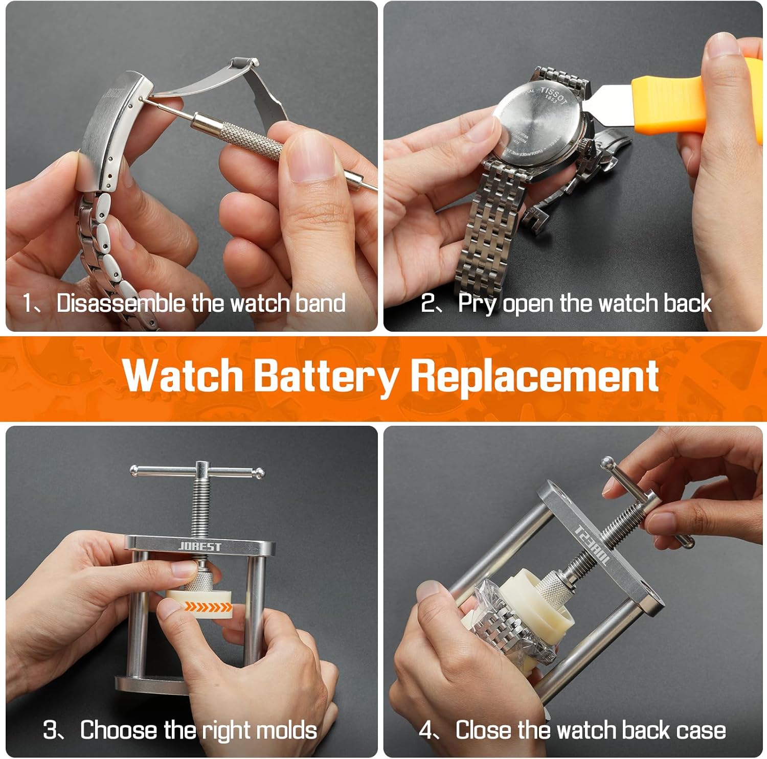 JOREST Watch Press Tool Set, Back Case Closer for Closing the Cover, Watch Battery Replacement, Watch Opener Remover, Repair Kit for Watches with A Pry Opening, Only for Round Dials